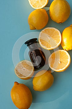 Happy vibrant lemon flat lay summer vibe food or beauty skincare